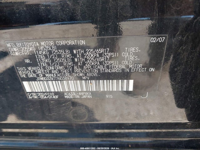 Продаж на аукціоні авто 2007 Toyota Rav4, vin: JTMBD33V776038970, номер лоту: 45911202