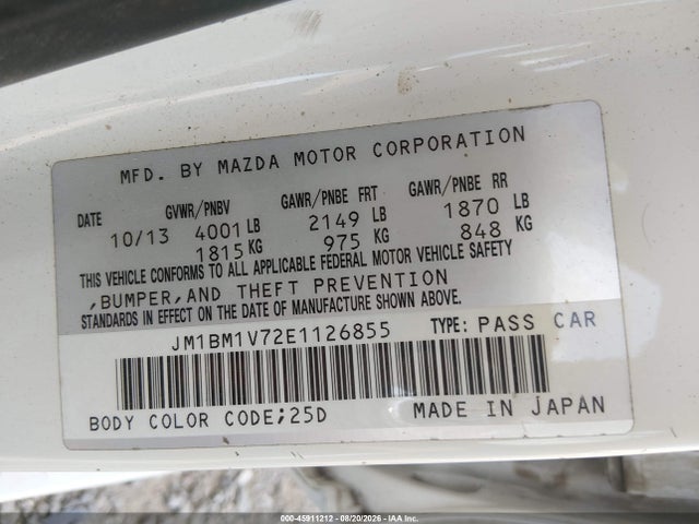 Aukcja sprzedaży 2014 Mazda Mazda3 I Touring, vin: JM1BM1V72E1126855, numer aukcji: 45911212