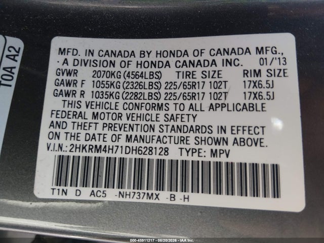 Продажа на аукционе авто 2013 Honda Cr-v Ex-l, vin: 2HKRM4H71DH628128, номер лота: 45911217
