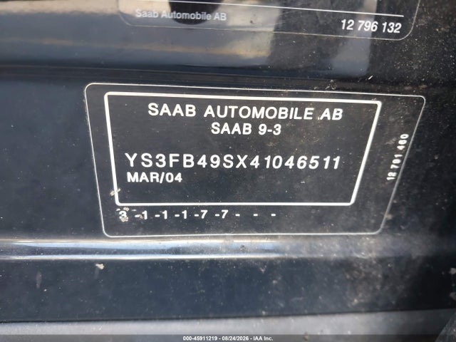 Aukcja sprzedaży 2004 Saab 9-3 Linear, vin: YS3FB49SX41046511, numer aukcji: 45911219