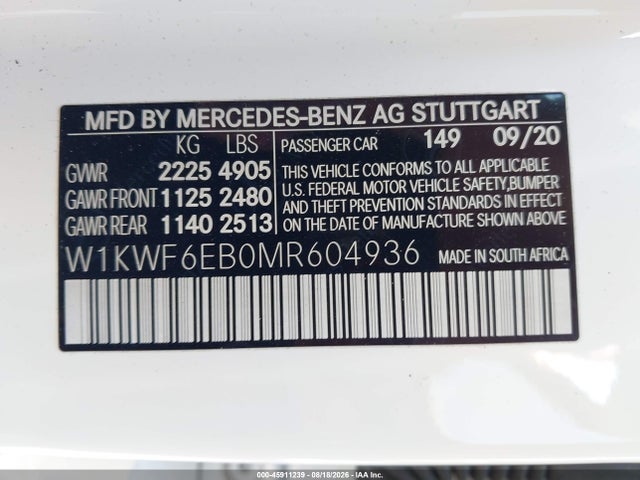 Продаж на аукціоні авто 2021 Mercedes-benz Amg C 43 4matic, vin: W1KWF6EB0MR604936, номер лоту: 45911239