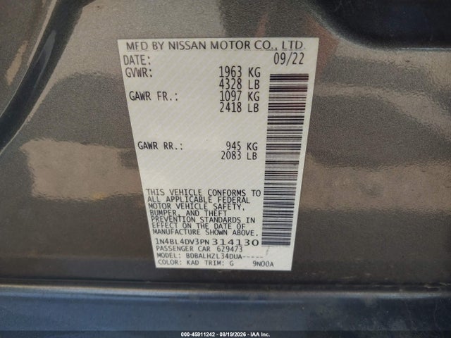 Продажа на аукционе авто 2023 Nissan Altima Sv Fwd, vin: 1N4BL4DV3PN314130, номер лота: 45911242