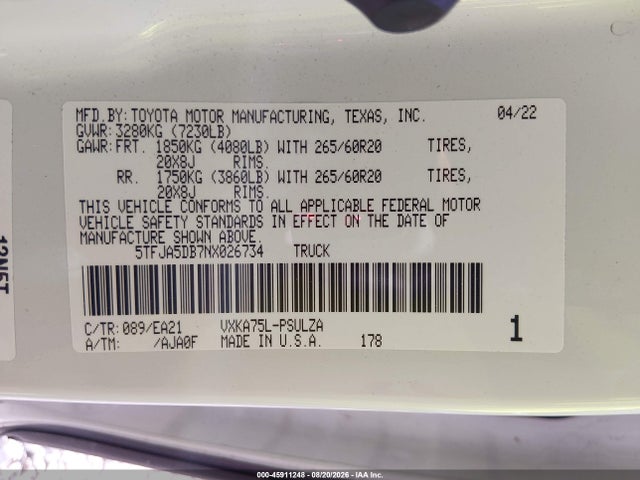 Toyota Tundra Limited 2022 5TFJA5DB7NX026734 Image 9