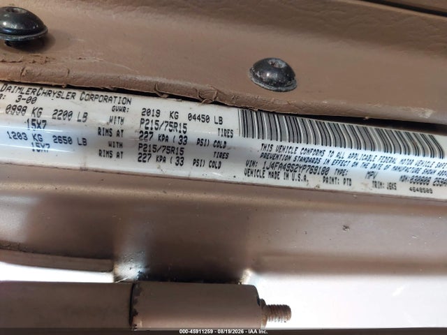 Продажа на аукционе авто 2000 Jeep Wrangler Sport, vin: 1J4FA49S2YP769180, номер лота: 45911259
