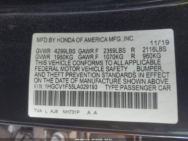 Honda Accord Ex-l 2020 1HGCV1F55LA029193 Image 9