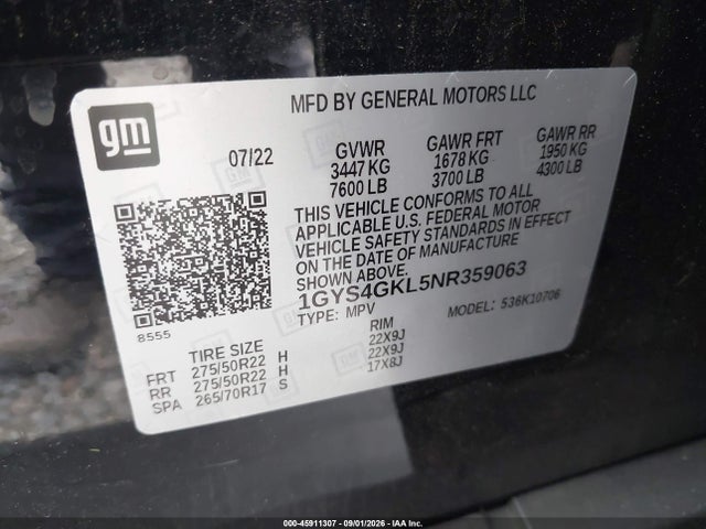 Aukcja sprzedaży 2022 Cadillac Escalade 4wd Sport Platinum, vin: 1GYS4GKL5NR359063, numer aukcji: 45911307