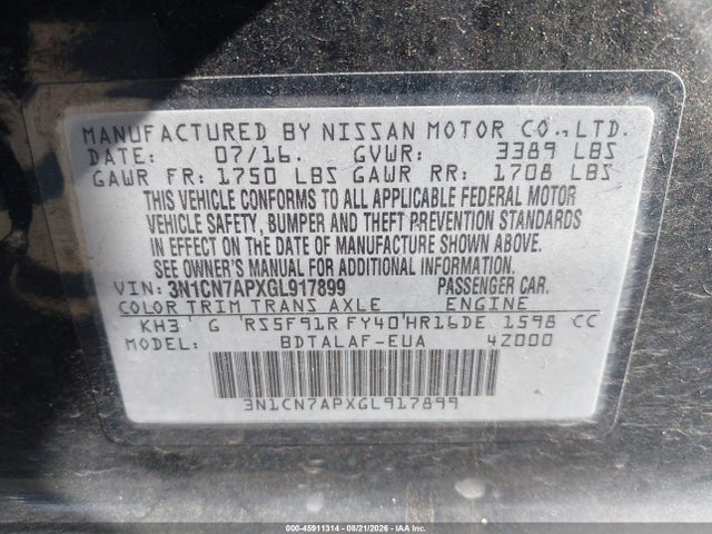 Nissan Versa 1.6 S 2016 3N1CN7APXGL917899 Image 9