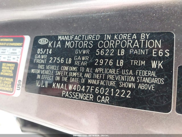 Aukcja sprzedaży 2015 Kia K900 Luxury, vin: KNALW4D47F6021222, numer aukcji: 45911332