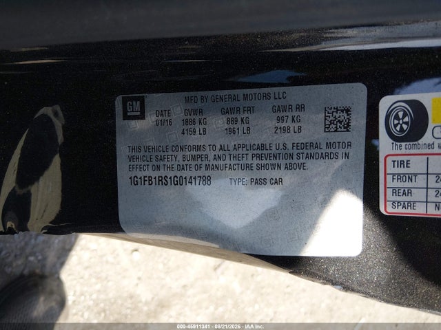 Продажа на аукционе авто 2016 Chevrolet Camaro 1lt, vin: 1G1FB1RS1G0141788, номер лота: 45911341