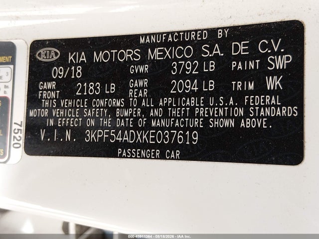 KIA FORTE EX 2019 3KPF54ADXKE037619 Image 9