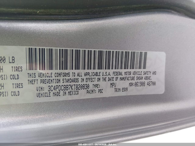 Продаж на аукціоні авто 2019 Dodge Journey Se, vin: 3C4PDCBB7KT820830, номер лоту: 45911377