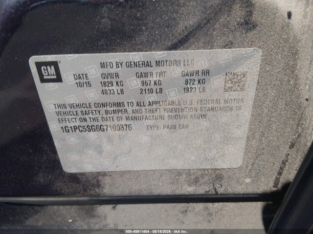 Aukcja sprzedaży 2016 Chevrolet Cruze Limited Ls Auto, vin: 1G1PC5SG6G7190376, numer aukcji: 45911404
