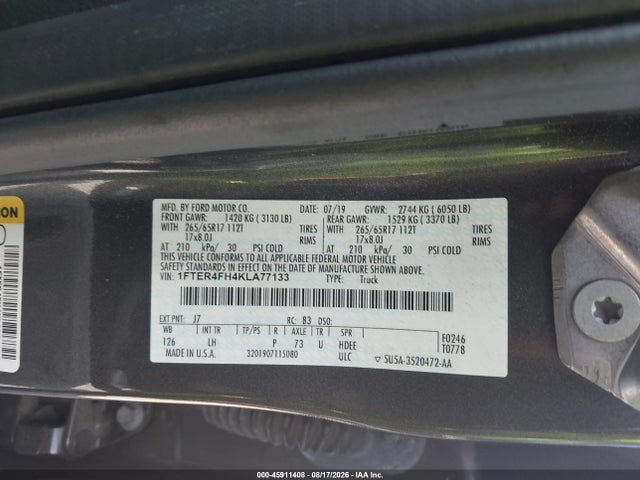 Продаж на аукціоні авто 2019 Ford Ranger Xlt, vin: 1FTER4FH4KLA77133, номер лоту: 45911408