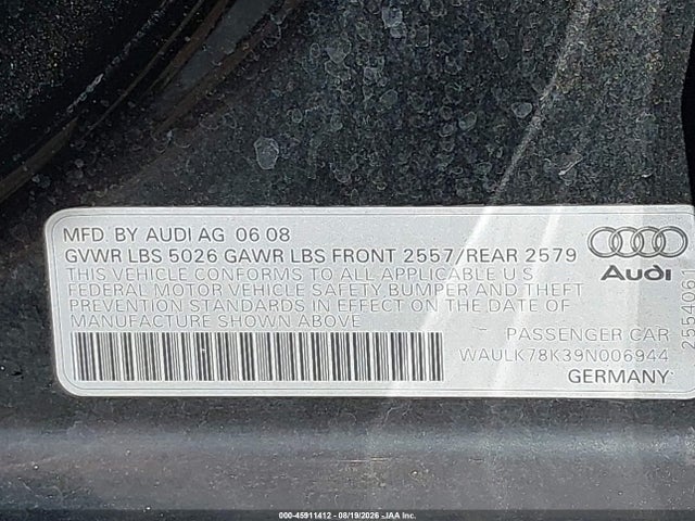 Продажа на аукционе авто 2009 Audi A4 3.2 Premium Plus, vin: WAULK78K39N006944, номер лота: 45911412