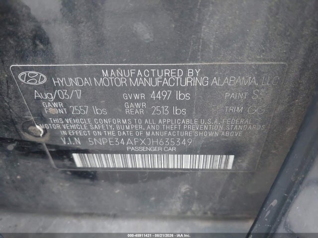 Auction sale of the 2018 Hyundai Sonata Sel, vin: 5NPE34AFXJH635349, lot number: 45911421