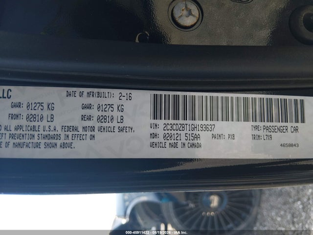 45911422 :رقم المزاد ، 2C3CDZBT1GH193637 vin ، 2016 Dodge Challenger R/t مزاد بيع