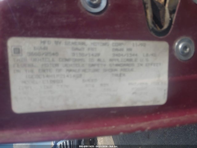 45911425 :رقم المزاد ، 1GCDC14H1PZ141423 vin ، 1993 Chevrolet Gmt-400 C1500 مزاد بيع