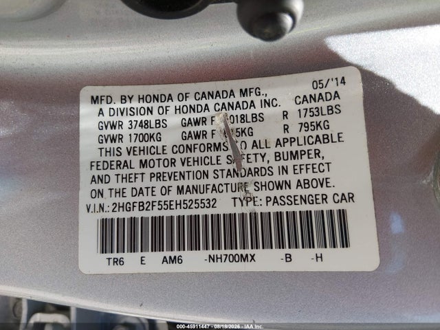 Honda Civic Lx 2014 2HGFB2F55EH525532 Image 9