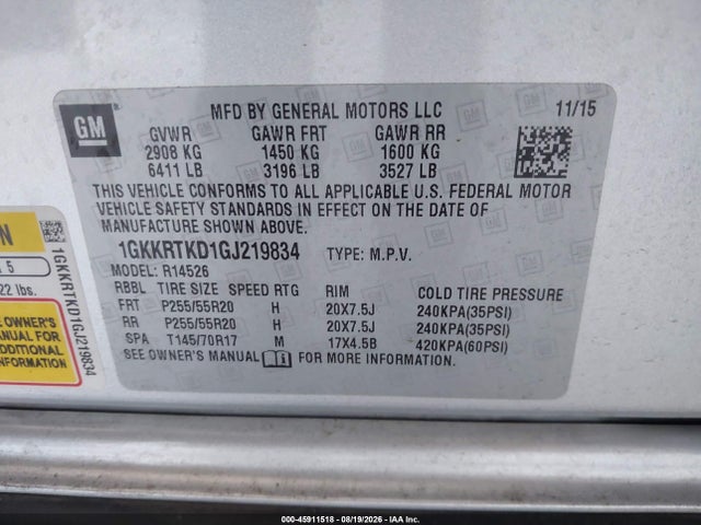 GMC Acadia Denali 2016 1GKKRTKD1GJ219834 Image 9