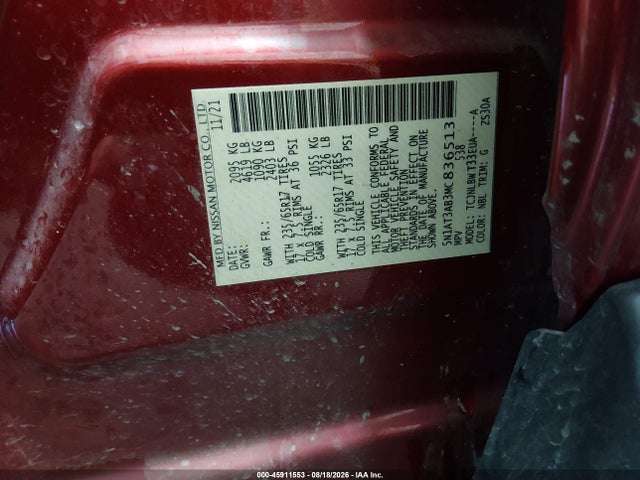 5N1AT3AB3MC836513 Nissan Rogue S Intelligent Awd