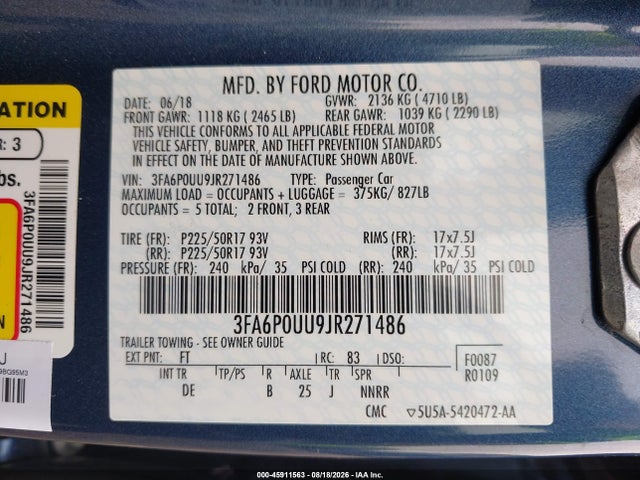 3FA6P0UU9JR271486 Ford Fusion Hybrid S