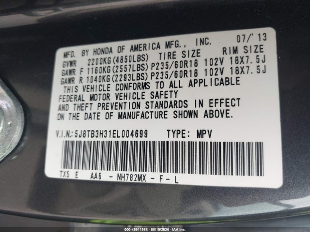 Aukcja sprzedaży 2014 Acura Rdx, vin: 5J8TB3H31EL004699, numer aukcji: 45911568