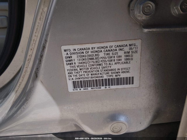 Aukcja sprzedaży 2011 Acura Mdx, vin: 2HNYD2H21BH546940, numer aukcji: 45911574