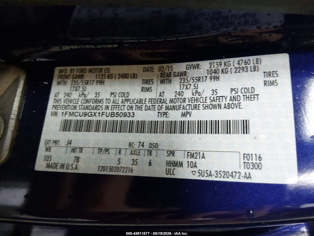Aukcja sprzedaży 2015 Ford Escape Se, vin: 1FMCU9GX1FUB50933, numer aukcji: 45911577