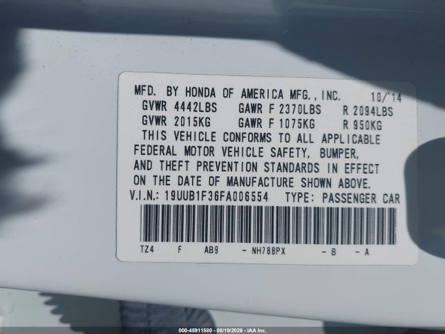 Продаж на аукціоні авто 2015 Acura Tlx, vin: 19UUB1F36FA006554, номер лоту: 45911580