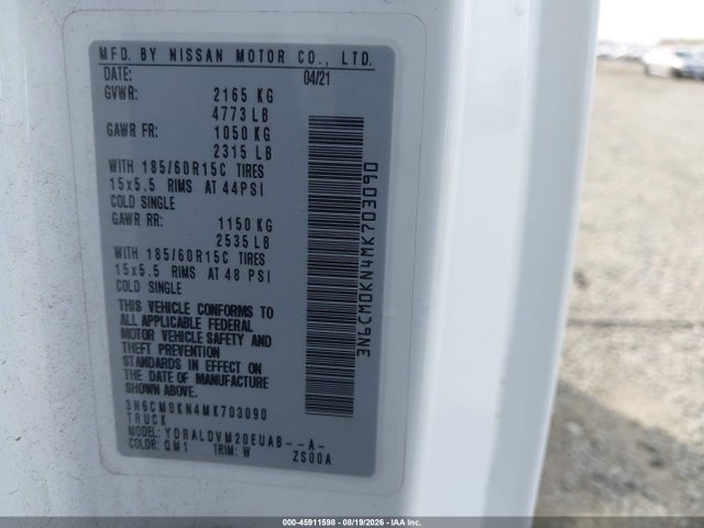 3N6CM0KN4MK703090 Nissan Nv200 Cargo S Xtronic Cvt