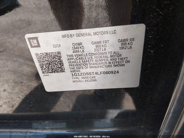 45911602 :رقم المزاد ، 1G1ZD5ST4LF060924 vin ، 2020 Chevrolet Malibu Fwd Lt مزاد بيع
