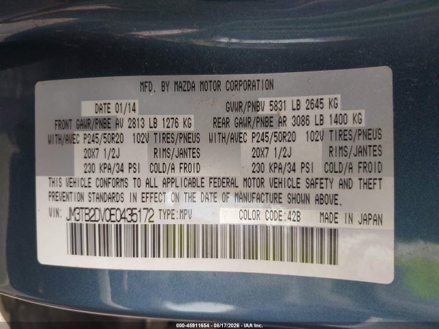Mazda Cx-9 Grand Touring 2014 JM3TB2DV0E0435172 Image 9