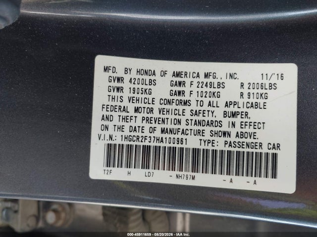 1HGCR2F37HA100961 Honda ACCORD LX