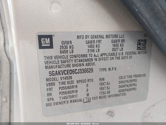 Aukcja sprzedaży 2012 Buick Enclave Leather, vin: 5GAKVCED6CJ336629, numer aukcji: 45911676