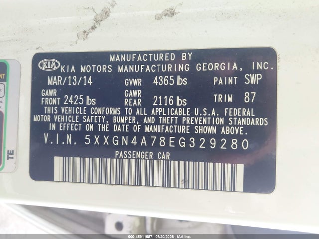 KIA OPTIMA EX 2014 5XXGN4A78EG329280 Image 9