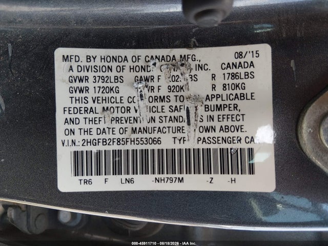 Honda CIVIC EX 2015 2HGFB2F85FH553066 Image 9