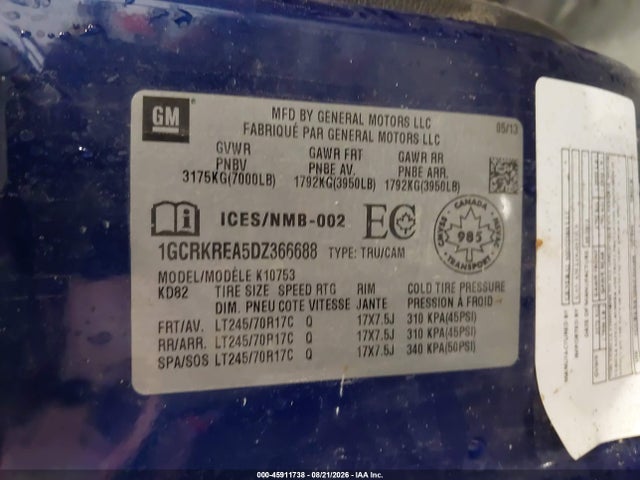 Auction sale of the 2013 Chevrolet Silverado 1500 Ls, vin: 1GCRKREA5DZ366688, lot number: 45911738