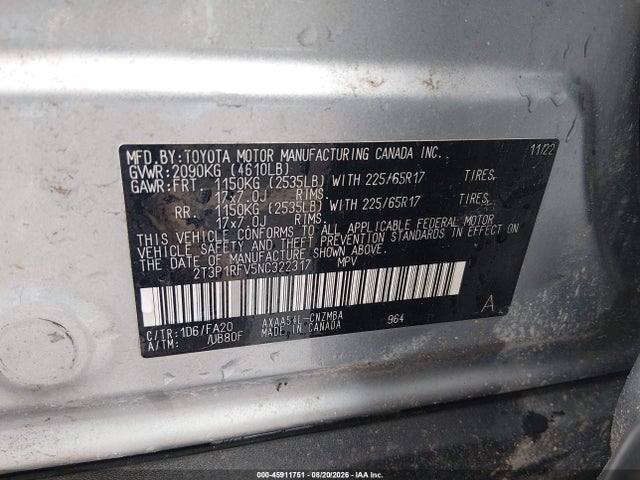 45911751 :رقم المزاد ، 2T3P1RFV5NC322317 vin ، 2022 Toyota Rav4 Xle مزاد بيع