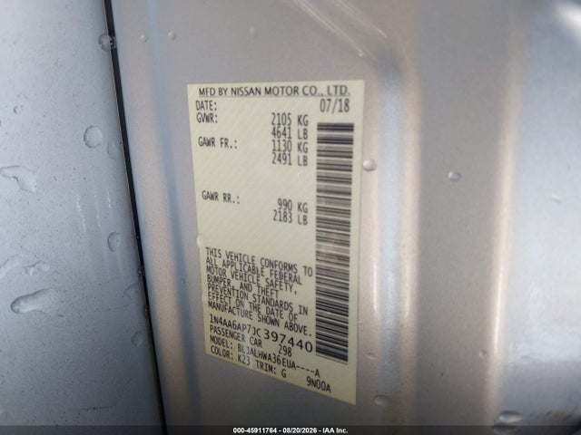 2018 Nissan Maxima 3.5 Platinum მანქანა იყიდება აუქციონზე, vin: 1N4AA6AP7JC397440, აუქციონის ნომერი: 45911764