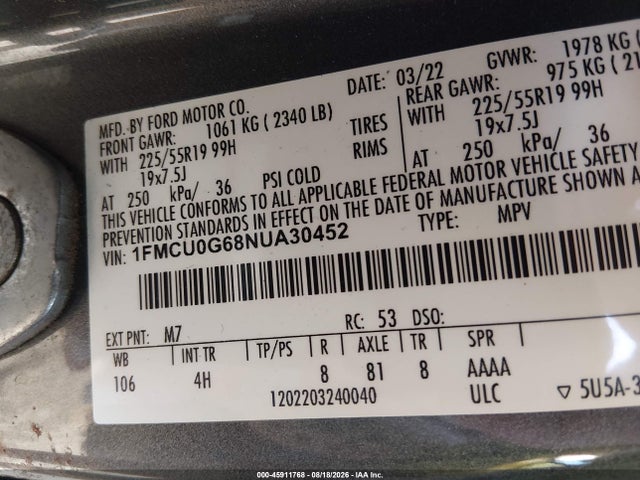 1FMCU0G68NUA30452 Ford ESCAPE SE