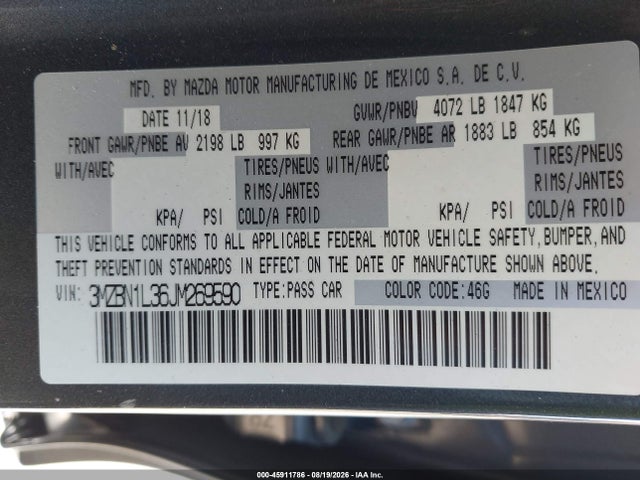3MZBN1L36JM269590 Mazda Mazda3 Touring