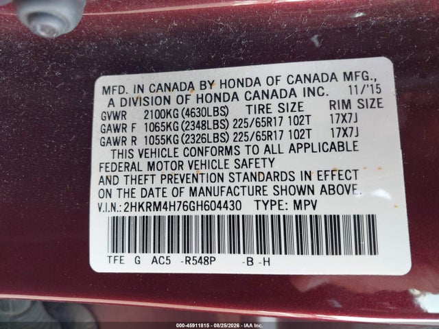 Honda Cr-v Ex-l 2016 2HKRM4H76GH604430 Image 9