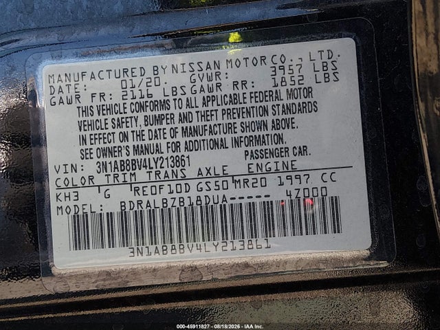 Nissan Sentra S Xtronic Cvt 2020 3N1AB8BV4LY213861 Image 9