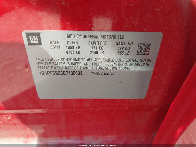 Продаж на аукціоні авто 2012 Chevrolet Cruze 1lt, vin: 1G1PF5SC5C7136632, номер лоту: 45911865