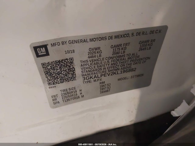 Aukcja sprzedaży 2019 Gmc Terrain Slt, vin: 3GKALPEV2KL196882, numer aukcji: 45911881