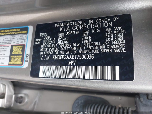 2026 Kia Seltos Lx მანქანა იყიდება აუქციონზე, vin: KNDEP2AA8T7900936, აუქციონის ნომერი: 45911883