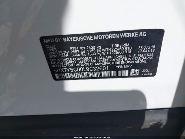 Aukcja sprzedaży 2020 Bmw X3 Xdrive30i, vin: 5UXTY5C00L9C32601, numer aukcji: 45911898