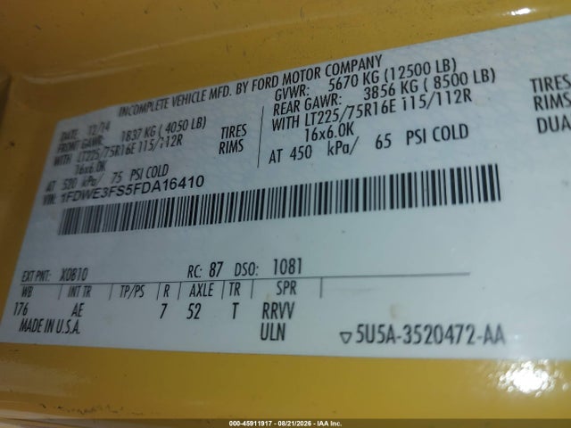 Ford E-350 Cutaway 2015 1FDWE3FS5FDA16410 Image 8