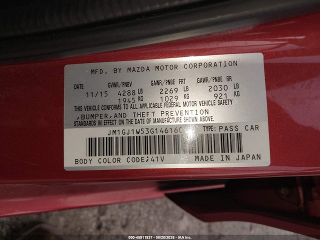 Auction sale of the 2016 Mazda Mazda6 I Grand Touring, vin: JM1GJ1W53G1461606, lot number: 45911937