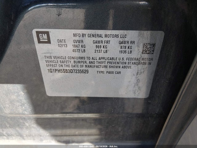 2013 Chevrolet Cruze Eco Auto მანქანა იყიდება აუქციონზე, vin: 1G1PH5SB3D7235629, აუქციონის ნომერი: 45911940